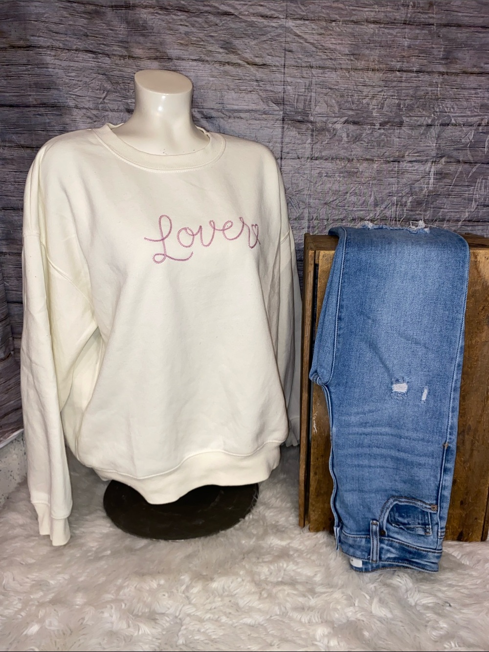 Pink Rose Cream Crewneck “Lover” Sweatshirt